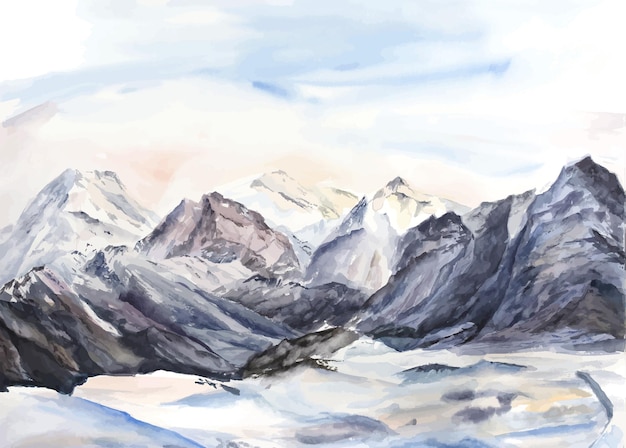 Watercolor mountains peak illustration landscape