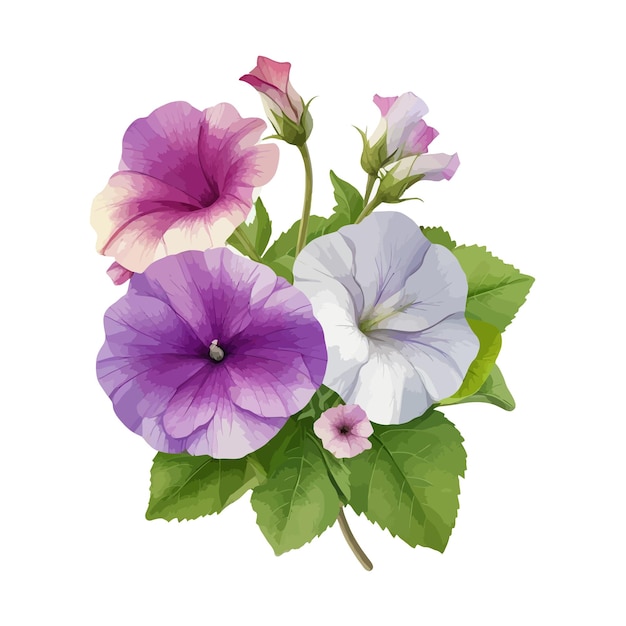 Watercolor multiflora petunias clipart editable white background