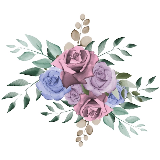 Watercolor natural rose flowrer bouquet design