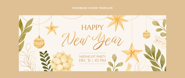 Watercolor new year social media cover template