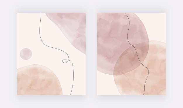 Watercolor nude and pink brush stroke shapes with black lines backgrounds