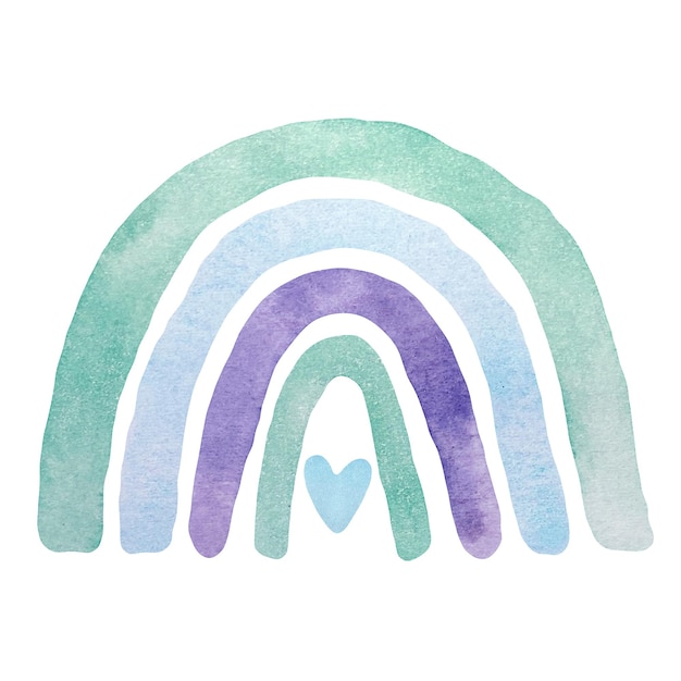 Watercolor nursery blue rainbow in scandinavian boho style for baby boy