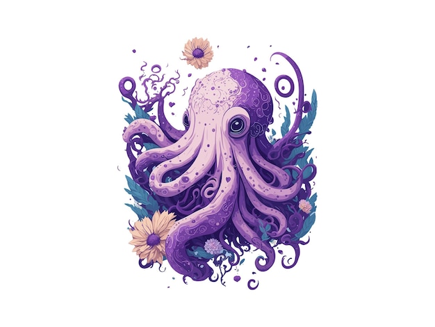 Watercolor Octopus Clip Art Floral Illustration Digital Artwork