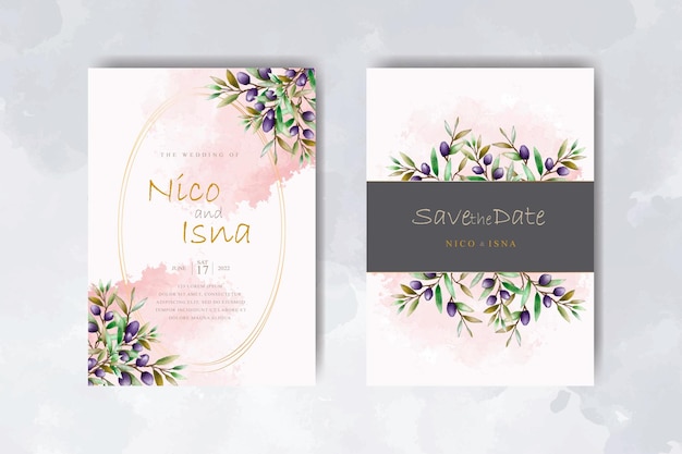 watercolor olive branch wedding invitation card