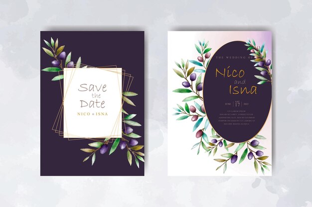 watercolor olive branch wedding invitation card