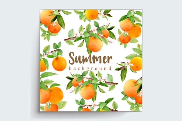 Vector watercolor orange fruit wreath border and frame design