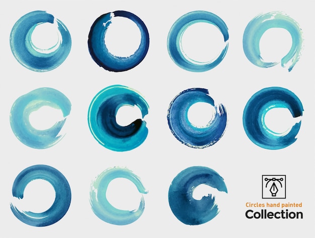 Watercolor painted circles. Collection of isolated brush strokes.