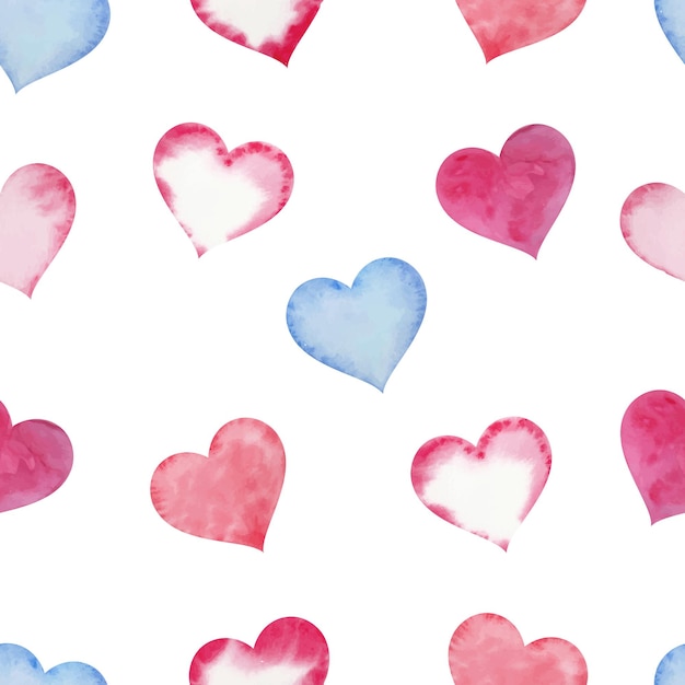 Watercolor painted hearts seamless pattern color background for valentines day vector