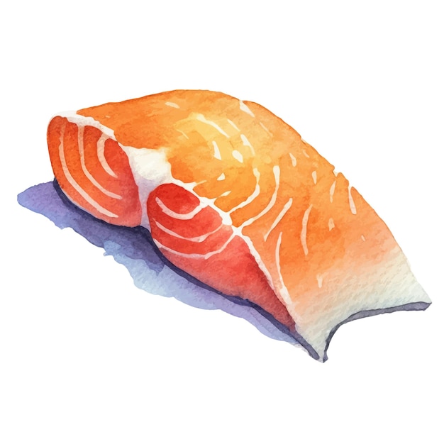 Watercolor painted salmon fillet Hand drawn fresh seafood design element isolated on white background