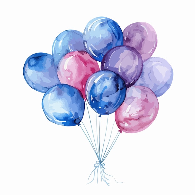 Vector a watercolor painting of balloons with a blue and pink one