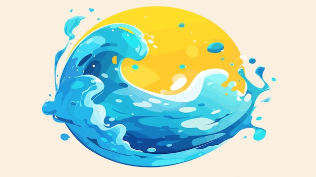 Vector a watercolor painting of a blue wave with the sun in the background