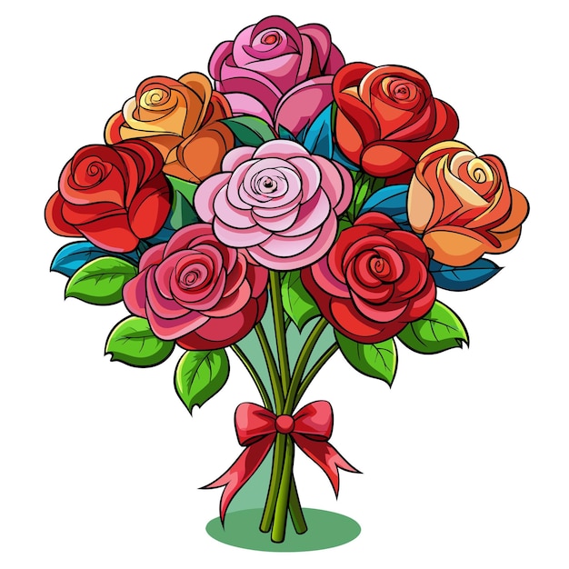 Vector a watercolor painting of a bouquet of pink roses with green leaves