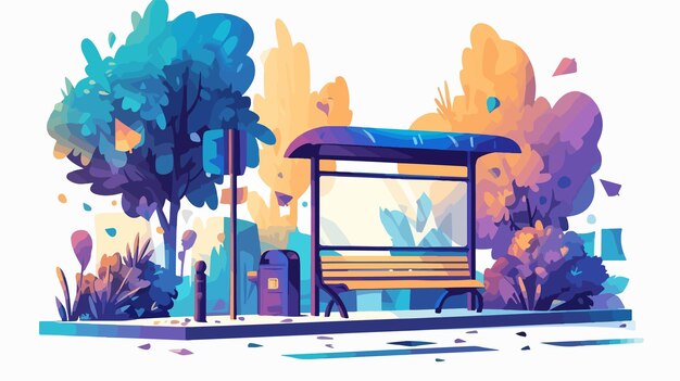 Vector a watercolor painting of a bus stop