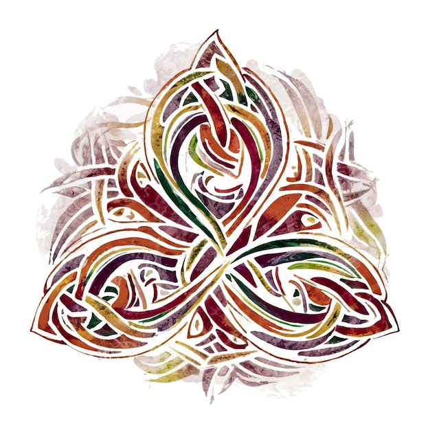 A watercolor painting of a Celtic knot design in various colors