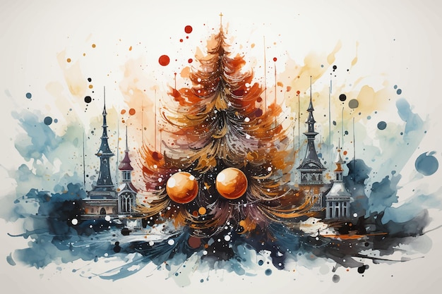 Vector watercolor painting of a christmas tree christmas tree