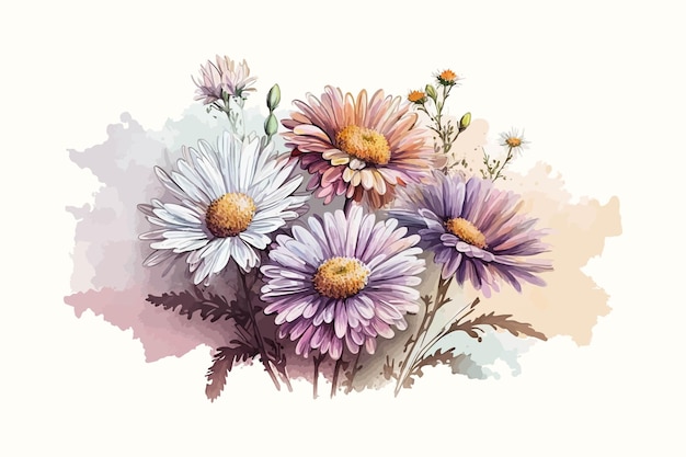 A watercolor painting of daisies on a white background