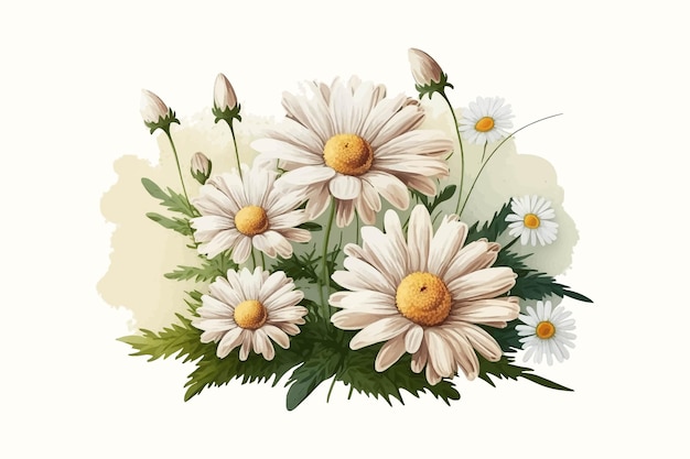 A watercolor painting of daisies on a white background