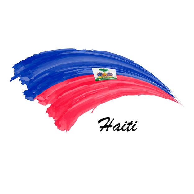 Watercolor painting flag of Haiti Hand drawing brush stroke illustration