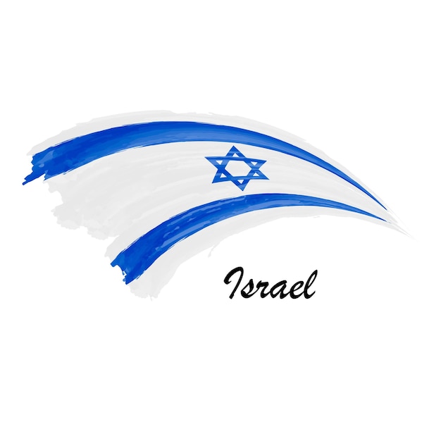 Watercolor painting flag of Israel Brush stroke illustration