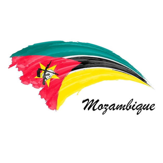 Watercolor painting flag of Mozambique Hand drawing brush stroke illustration