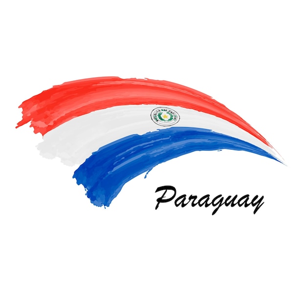 Watercolor painting flag of Paraguay Hand drawing brush stroke illustration