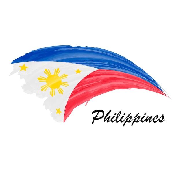 Watercolor painting flag of Philippines Hand drawing brush stroke illustration