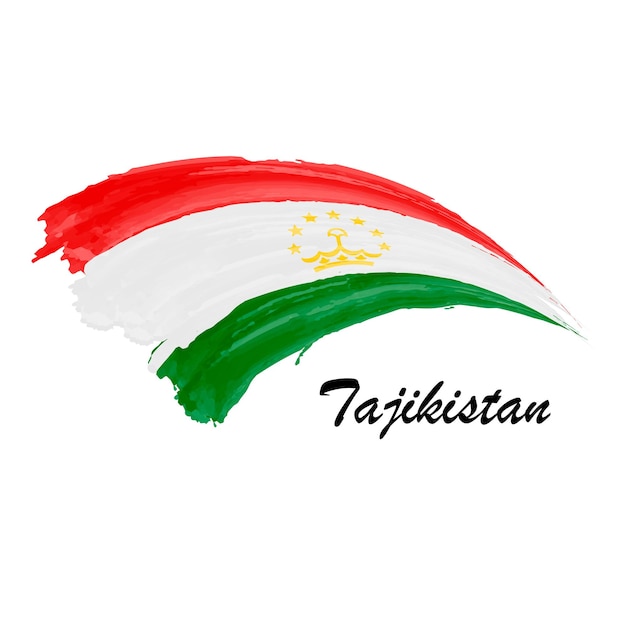 Watercolor painting flag of Tajikistan Hand drawing brush stroke illustration