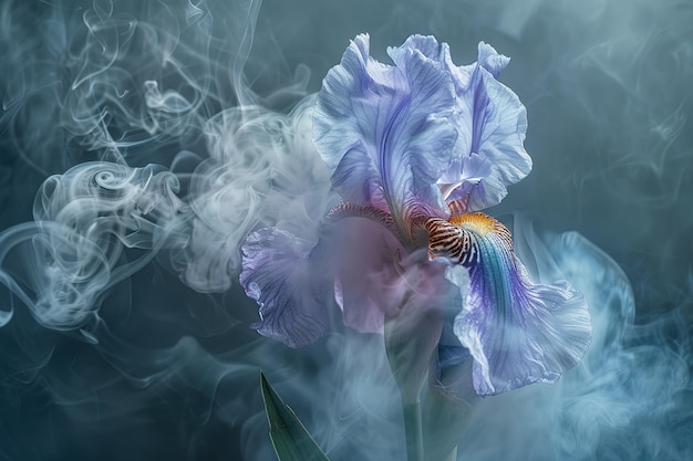 Watercolor painting flower blue flax closeup onsmoke effect background