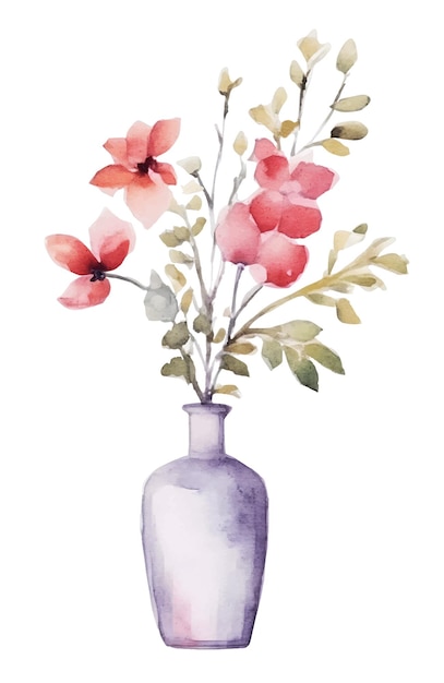 Watercolor painting flower clip art with vase