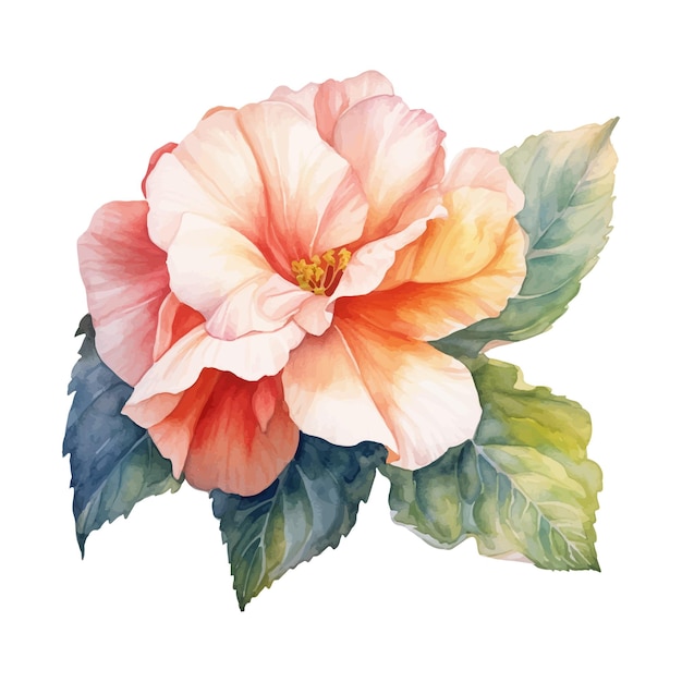 A watercolor painting of a flower with a green leaf.