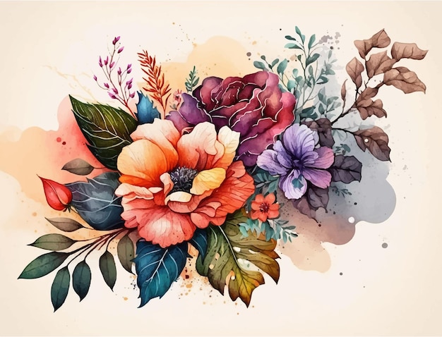 A watercolor painting of flowers with a splash of paint.