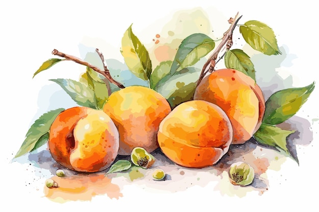 Watercolor painting fruits juice healthy vegetable food Apricots watercolor illustration art