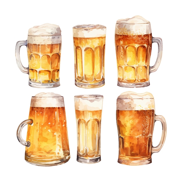 watercolor painting of glass of beer