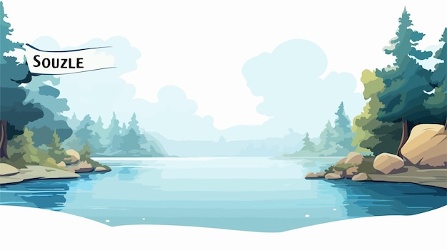 Vector a watercolor painting of a lake with a plane flying over it