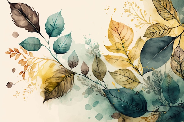 A watercolor painting of leaves and flowers.