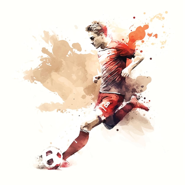 Watercolor painting of a man playing football soccer