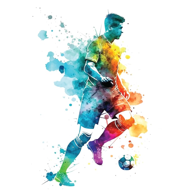 Watercolor painting of a man playing football soccer