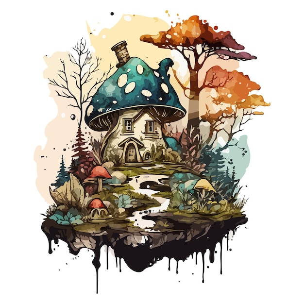 Watercolor painting of mushroom housing