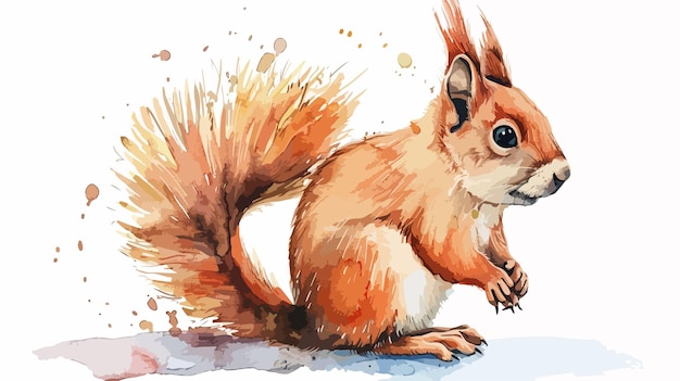 a watercolor painting of a squirrel with a brown tail