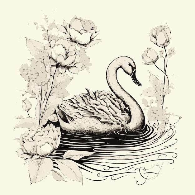 Watercolor painting of a swan swimming in the sea