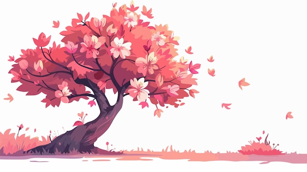 a watercolor painting of a tree with pink flowers