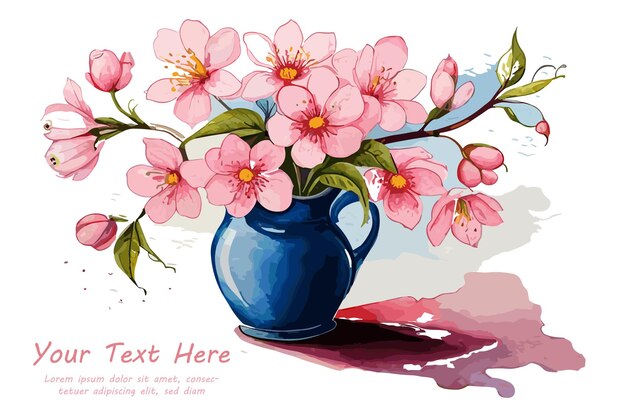 Vector a watercolor painting of a vase of pink flowers