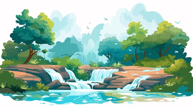 Vector a watercolor painting of a waterfall with a bird flying above it