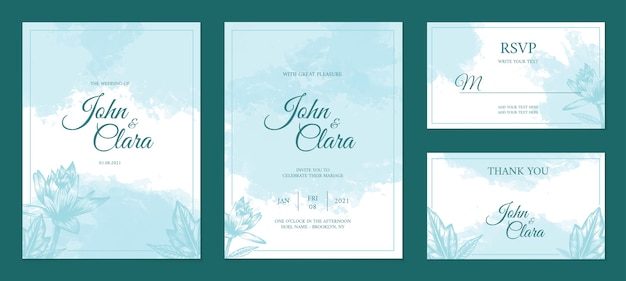 Watercolor pastel wedding card set template