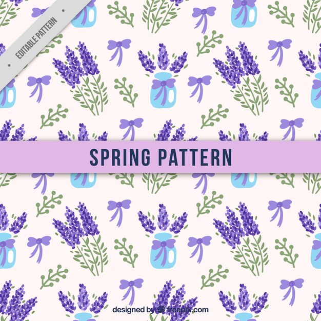 Vector watercolor pattern of lavender with bows