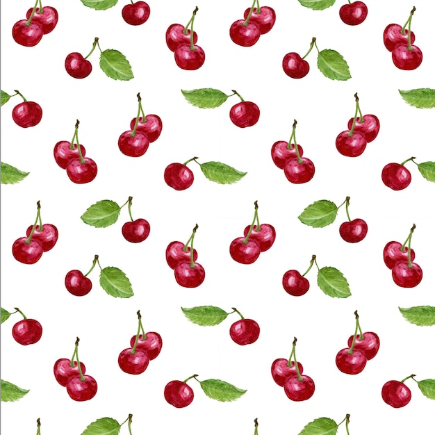 Watercolor pattern ripe cherries seamless texture used for wrapping paper