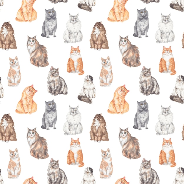 watercolor pattern with cats on a beige background