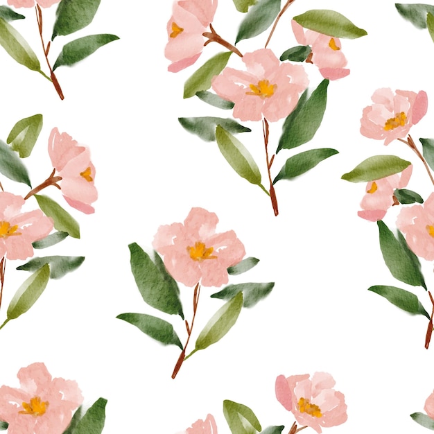 watercolor pattern with floral branch leaf flower  blossom