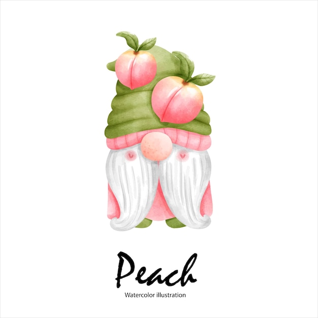 Watercolor peaches peach gnome watercolor fruit vector illustration