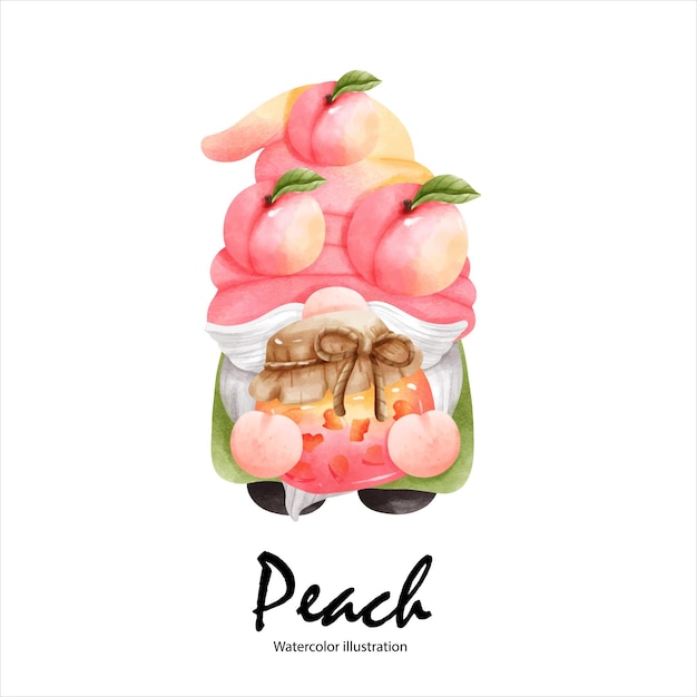 Watercolor peaches peach gnome watercolor fruit vector illustration